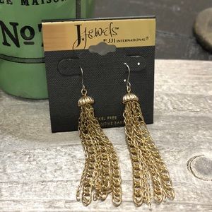 NWT JJI International Nickel Free Gold Tone Tasseled Pierced Earrings!